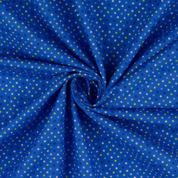 Baumwoll Druck kleine Punkte Blau/Dunkelblau/Grün/Weiß auf Blau